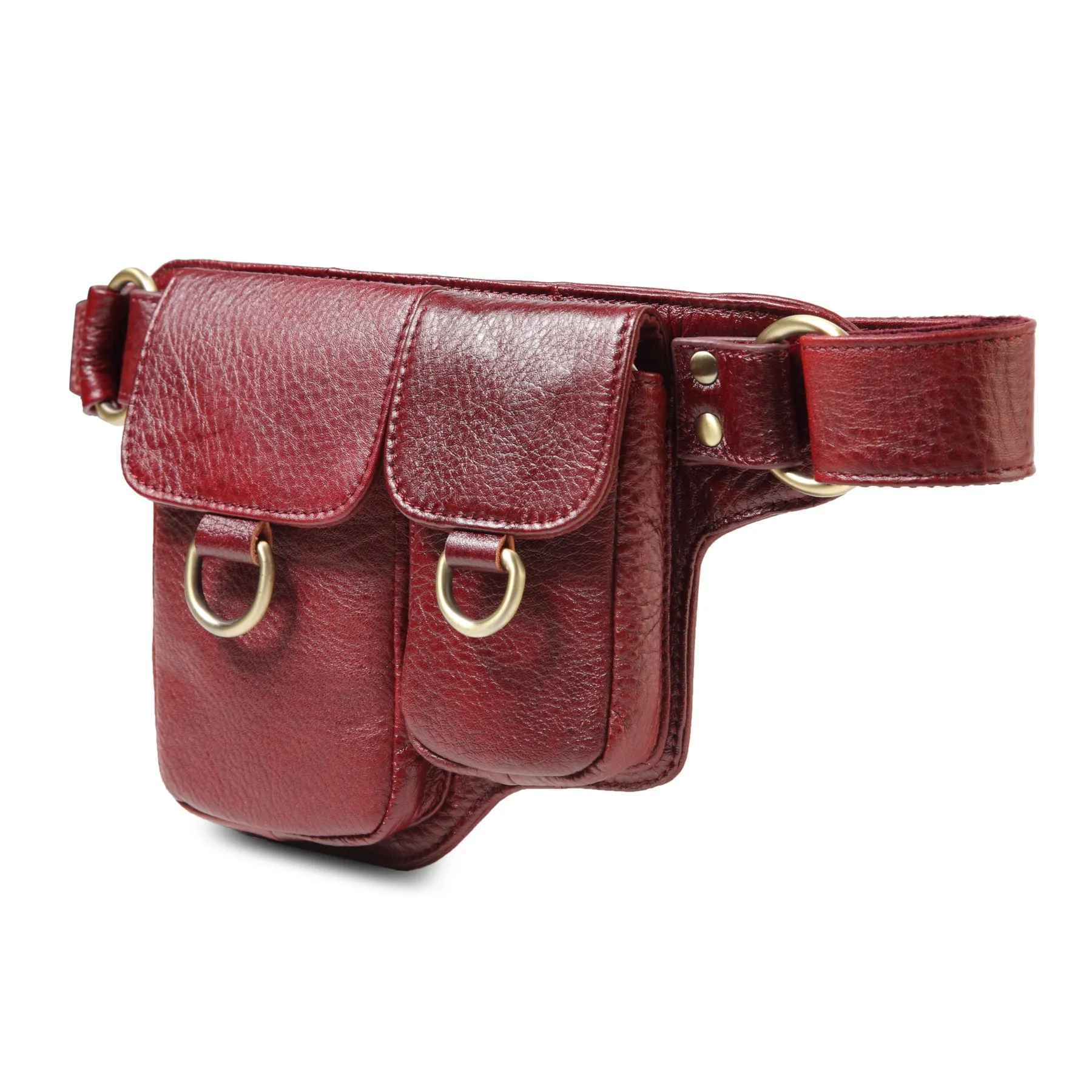 Adonis X  Leather Waist Purse Fanny Pack Hip Bag- VINTAGE RED