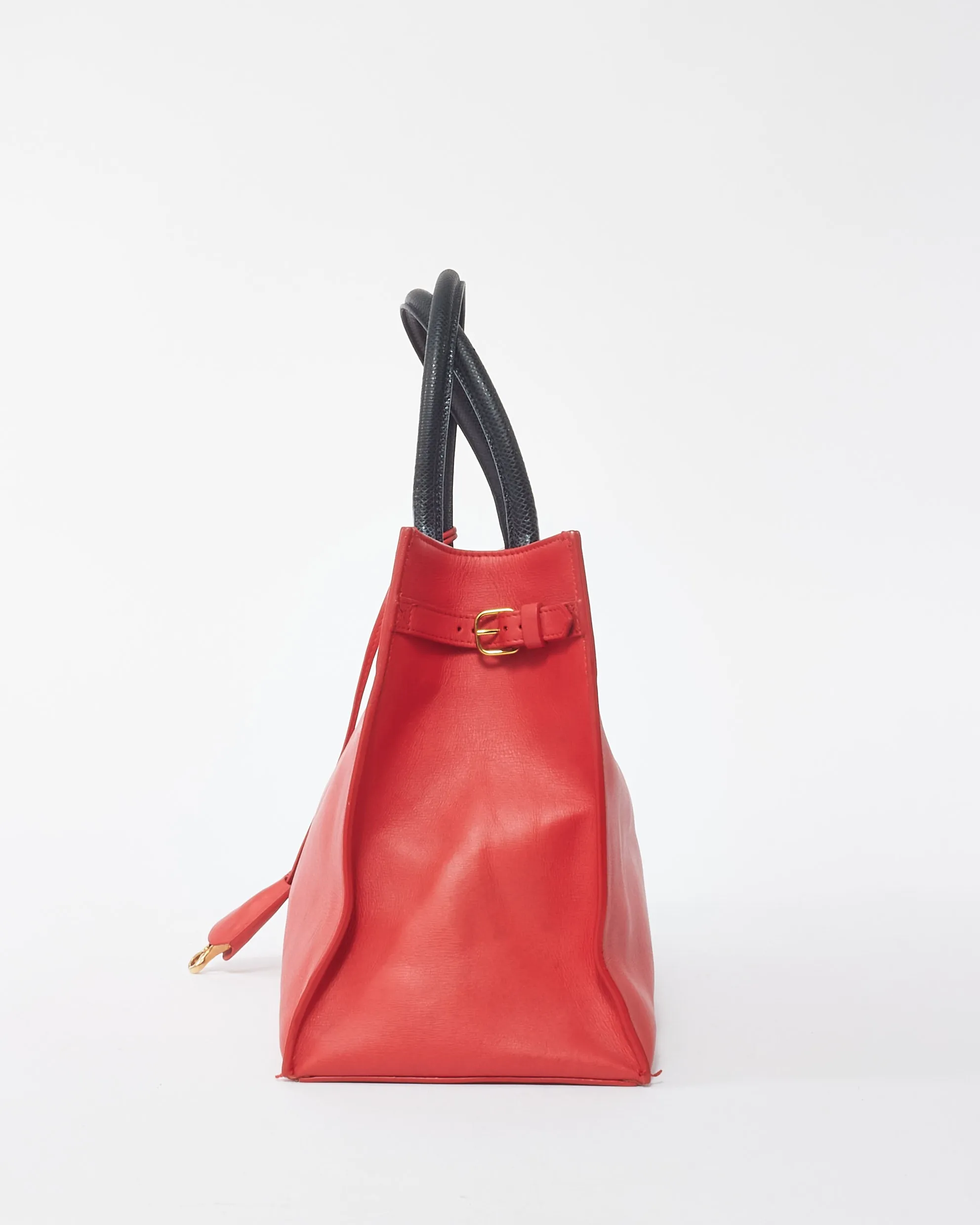 Balenciaga Red Leather Padlock Nude Work S Top Handle Bag