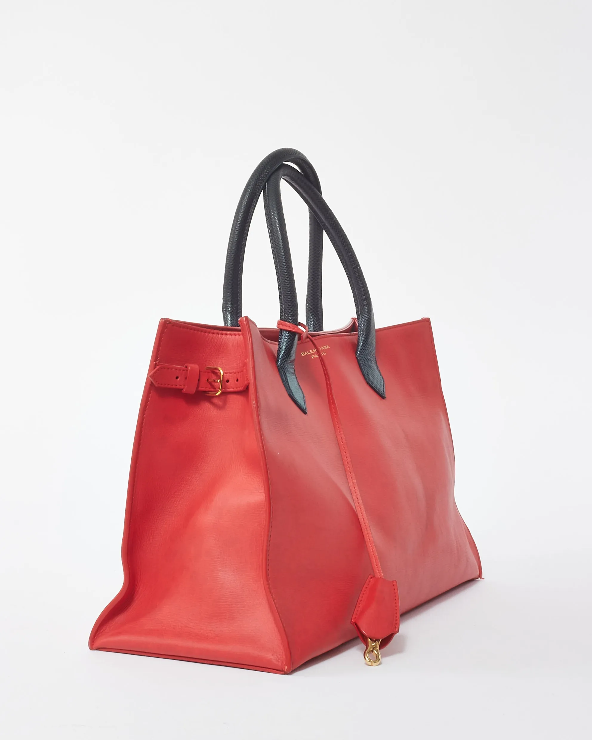 Balenciaga Red Leather Padlock Nude Work S Top Handle Bag