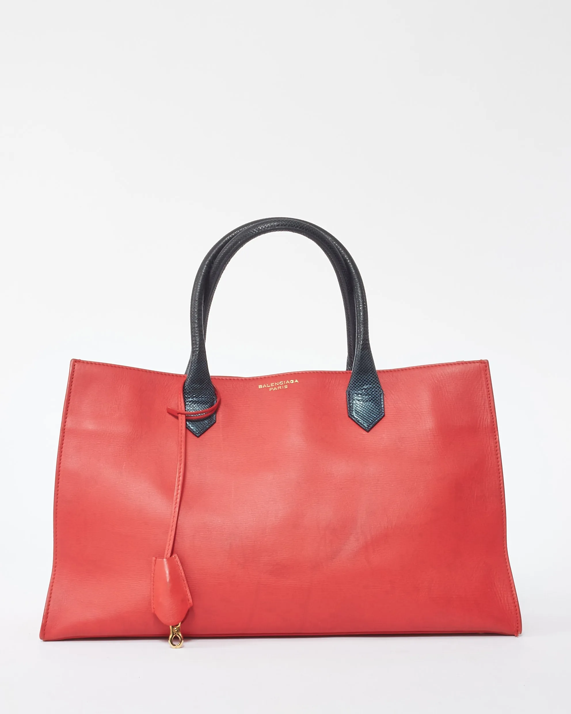 Balenciaga Red Leather Padlock Nude Work S Top Handle Bag