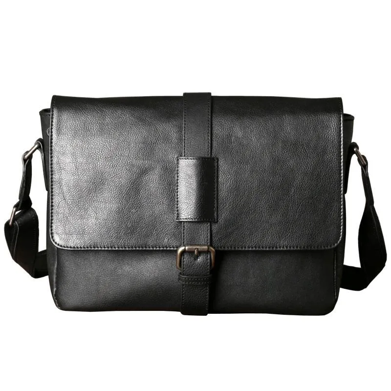 Black Leather Mens Cool Messenger Bag Shoulder Bag Bike Bag Shoulder Bag for men