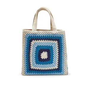 Blue and White Crochet Tote Bag