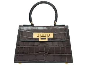 Fonteyn Mignon Orinoco 'Croc' Print Calf Leather Handbag - Dark Grey