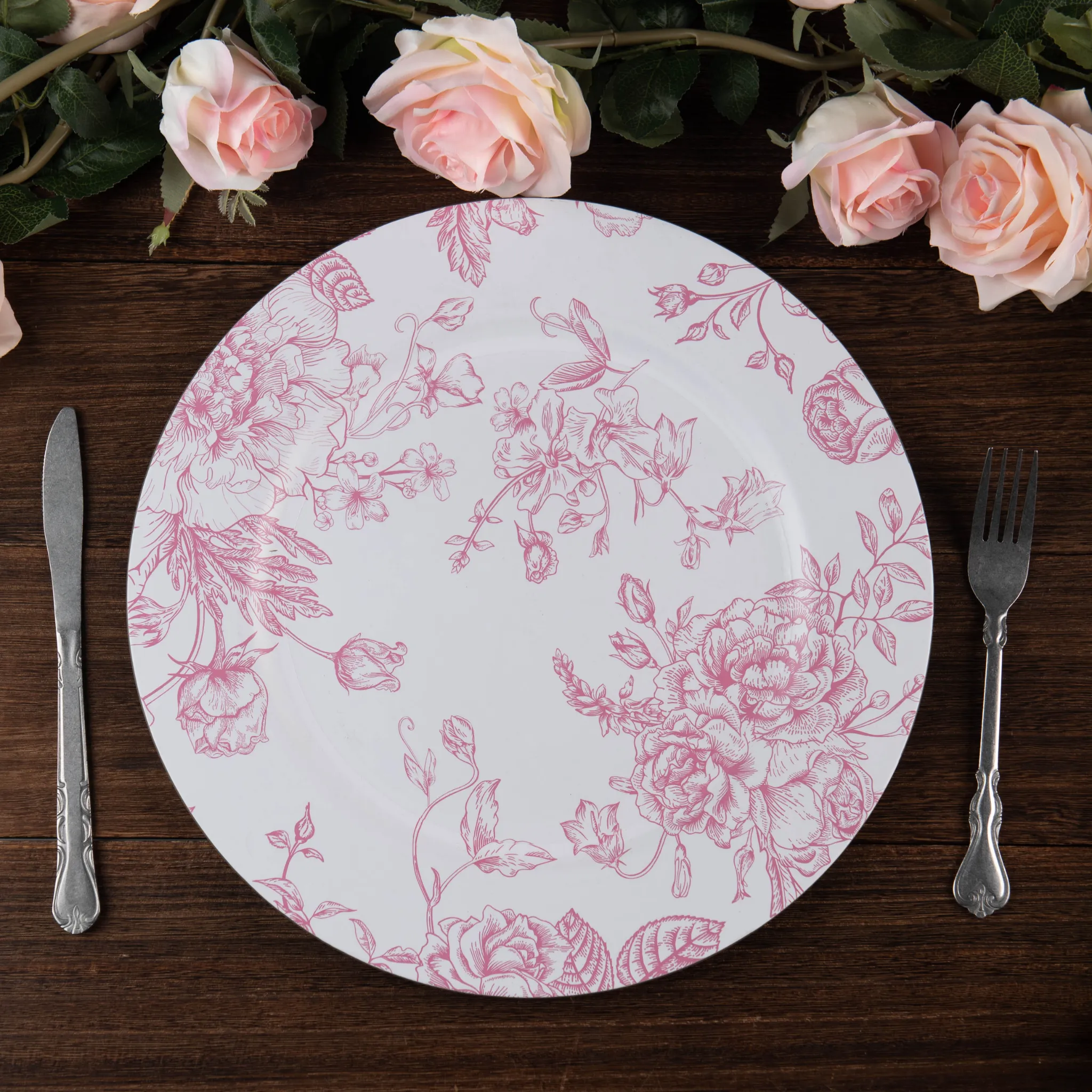 French Toile Acrylic Charger Plate - Pink