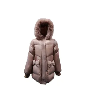 Girl's Hoodie With Fur Trim Down Jacket