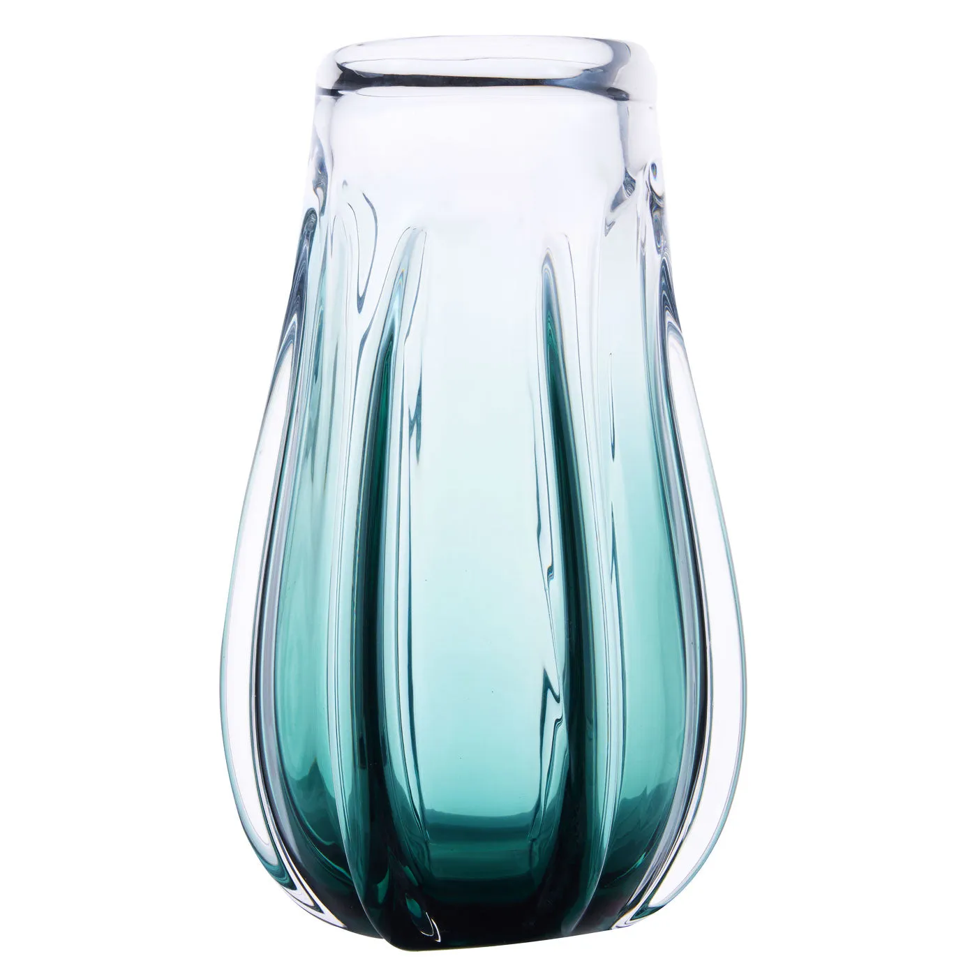 Hand Blown Laine Art Glass Vase - Forest Green Ombre 10-12.5 inch tall