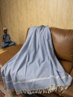 HAND WOVEN KHADI KHES, BLANKETS, THROW IN LIGHT BLUE COLOR- ALL WEATHER