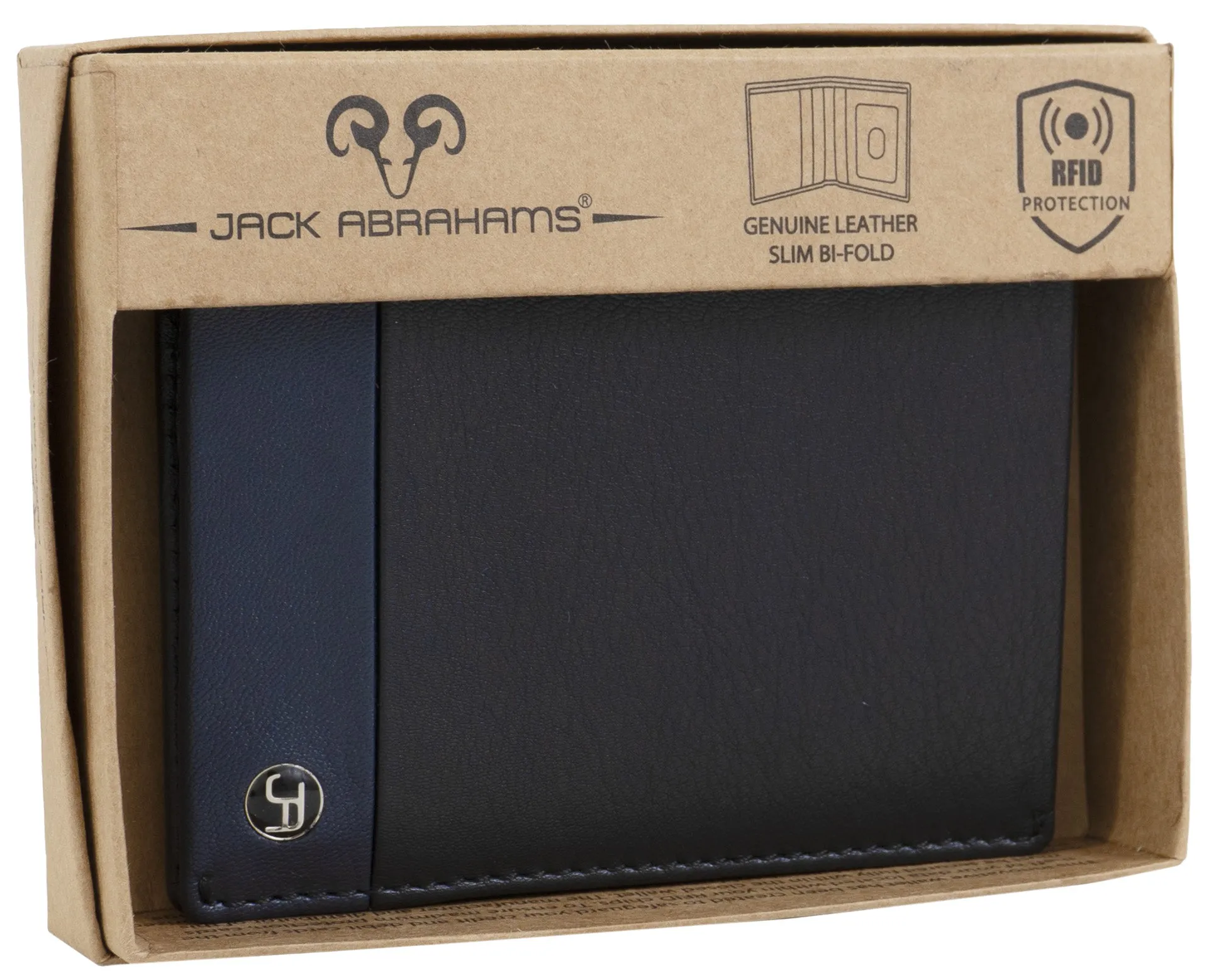 Jack Abrahams Goat Nappa Leather Bi-Fold Wallet with ID Window Black/Navy