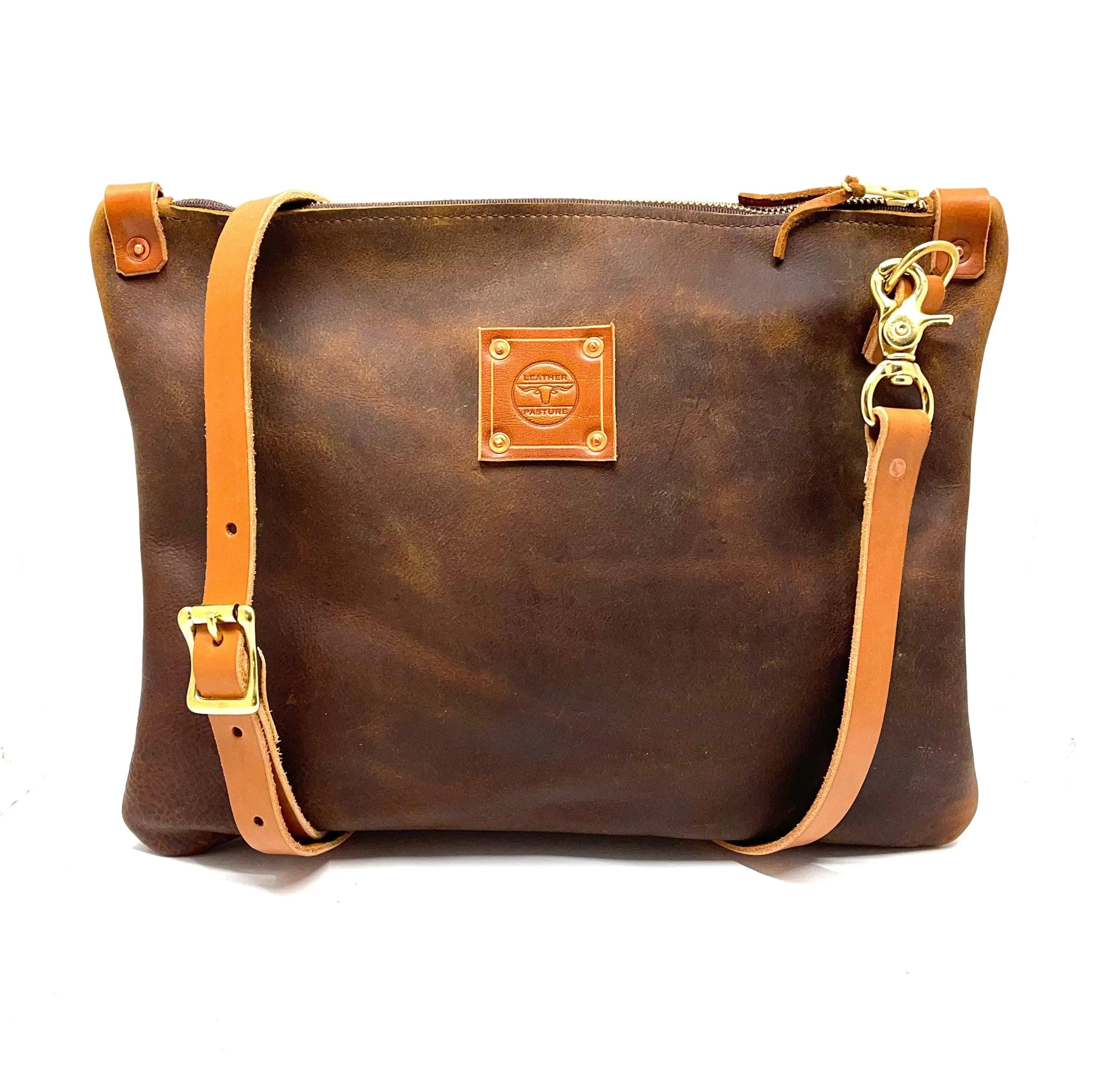 Leather Messenger Bag in Brown