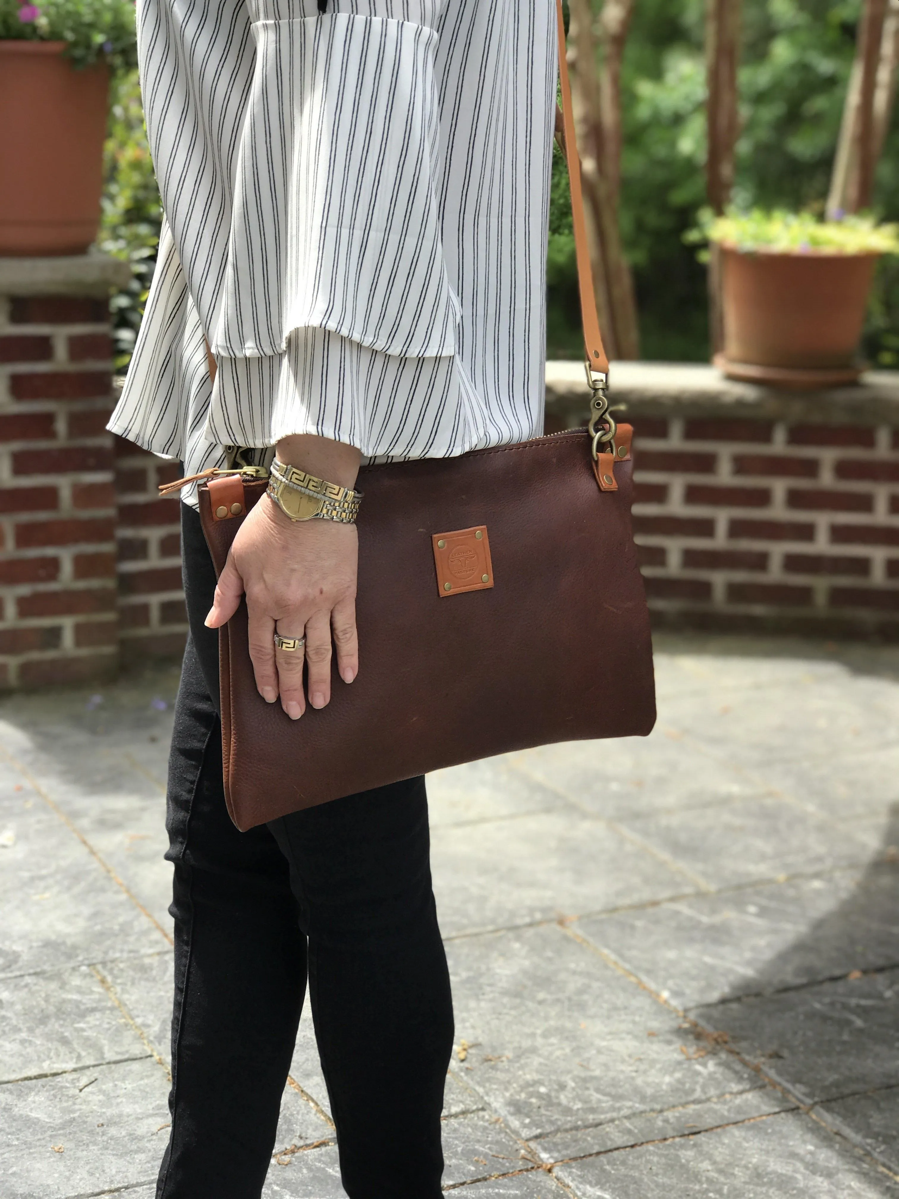 Leather Messenger Bag in Brown