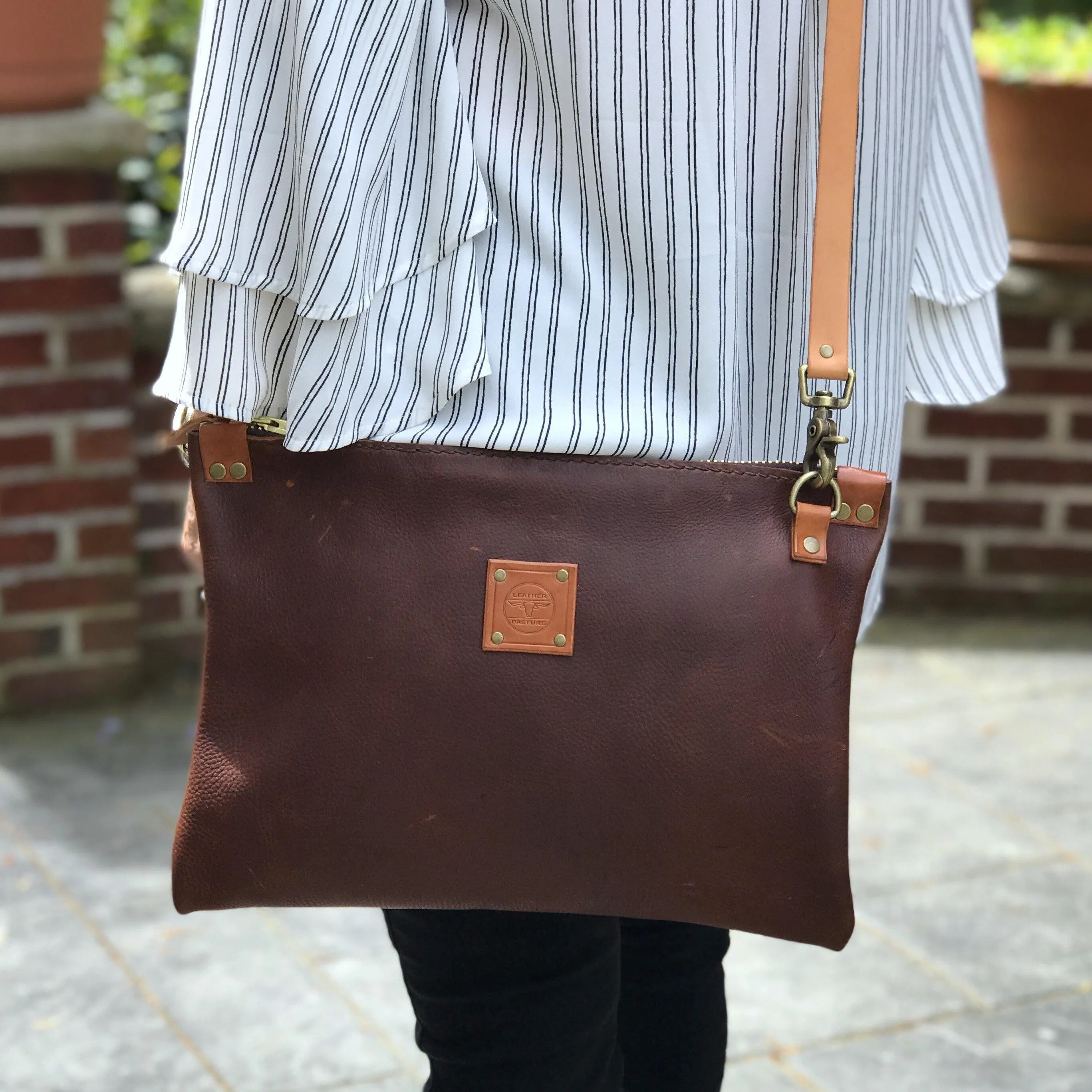 Leather Messenger Bag in Brown