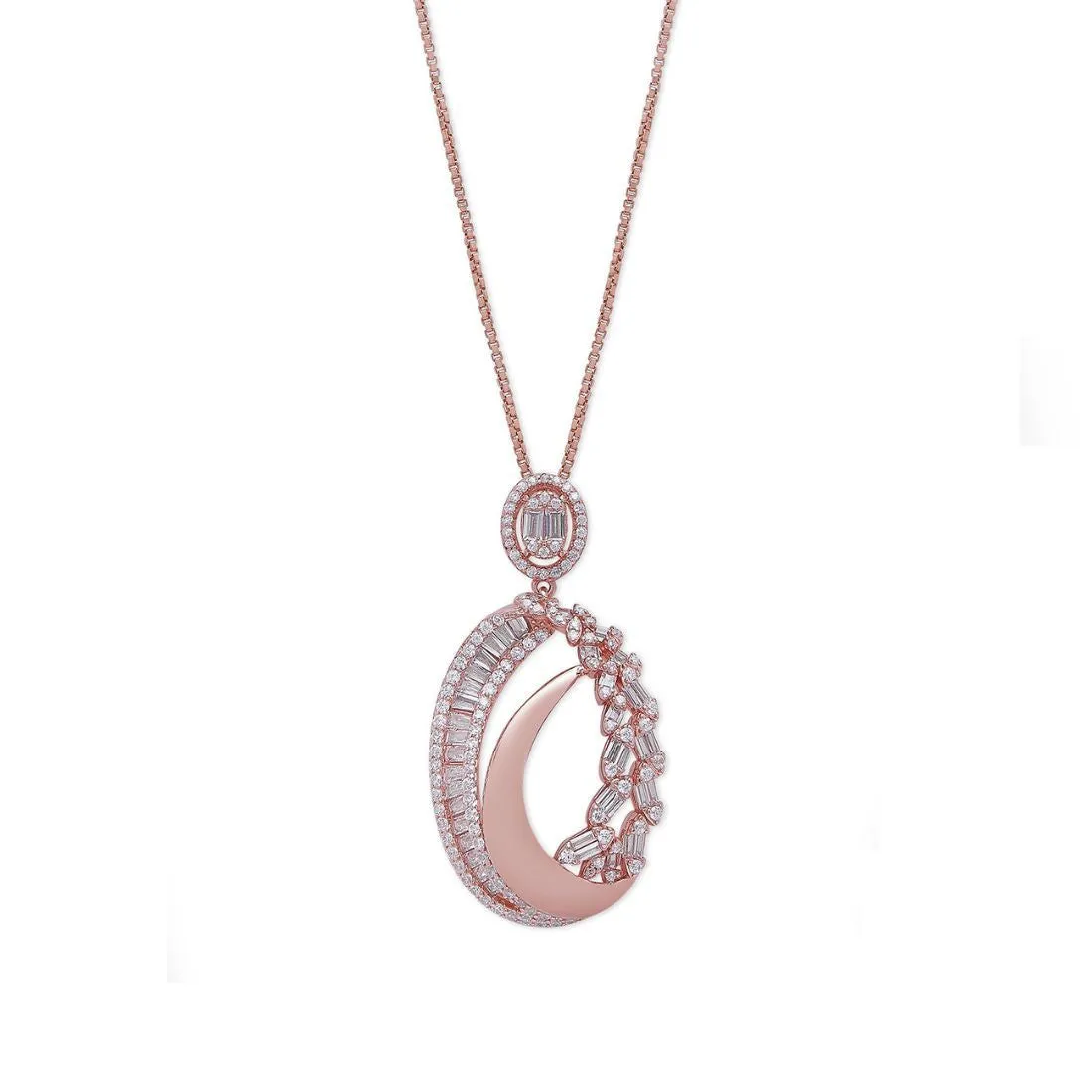 Oval Opulence 925 Sterling Silver CZ Rose Gold-Plated Oval Pendant with Chain