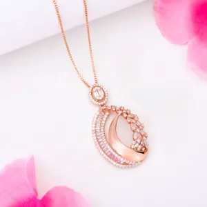 Oval Opulence 925 Sterling Silver CZ Rose Gold-Plated Oval Pendant with Chain