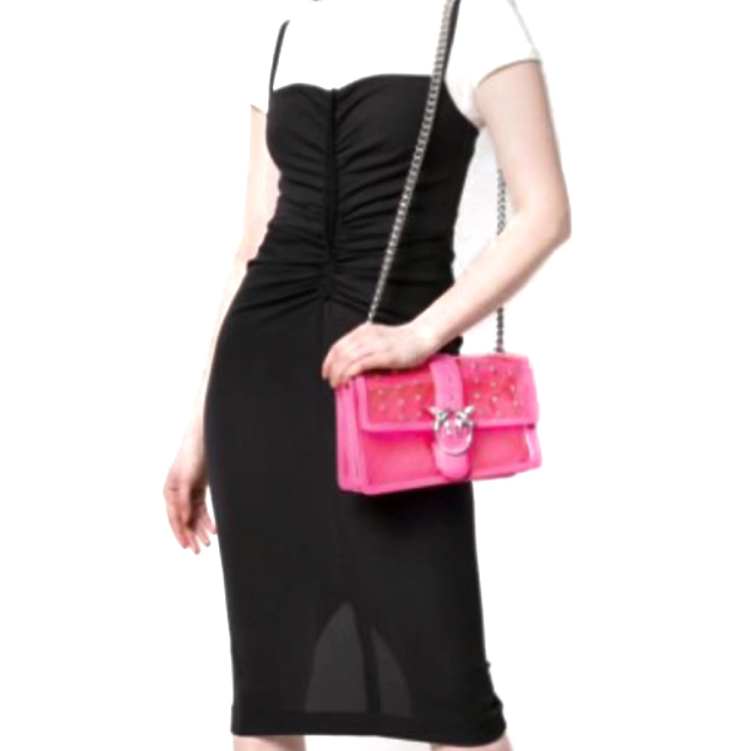 PINKO Love Quilted PVC Leather Hot Pink Silver Shoulder Bag