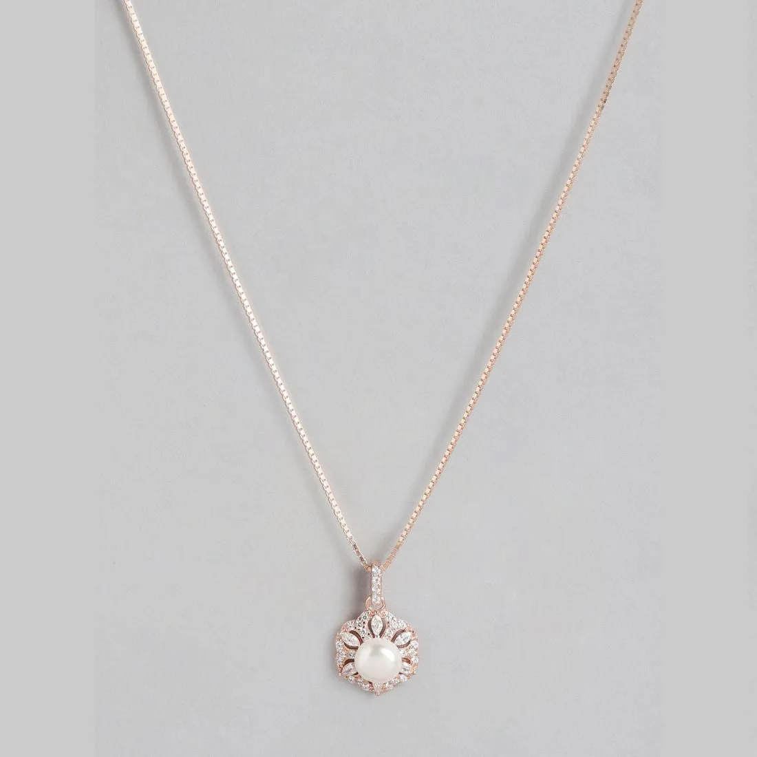 Radiant Pearl Bouquet CZ & Pearl Rose Gold 925 Sterling Silver Pendant with Chain