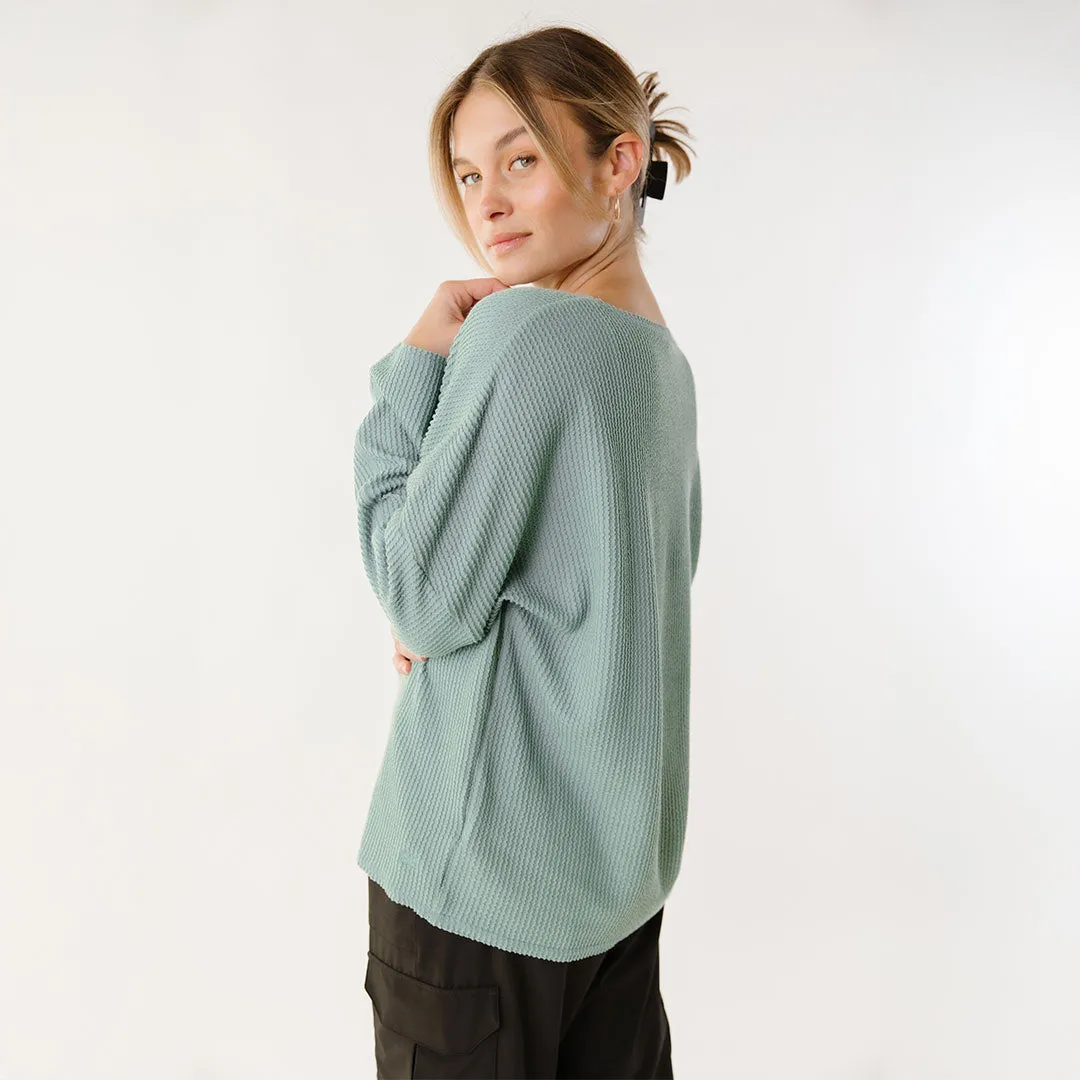 Sabrina Ribbed Pullover, Deep Spa