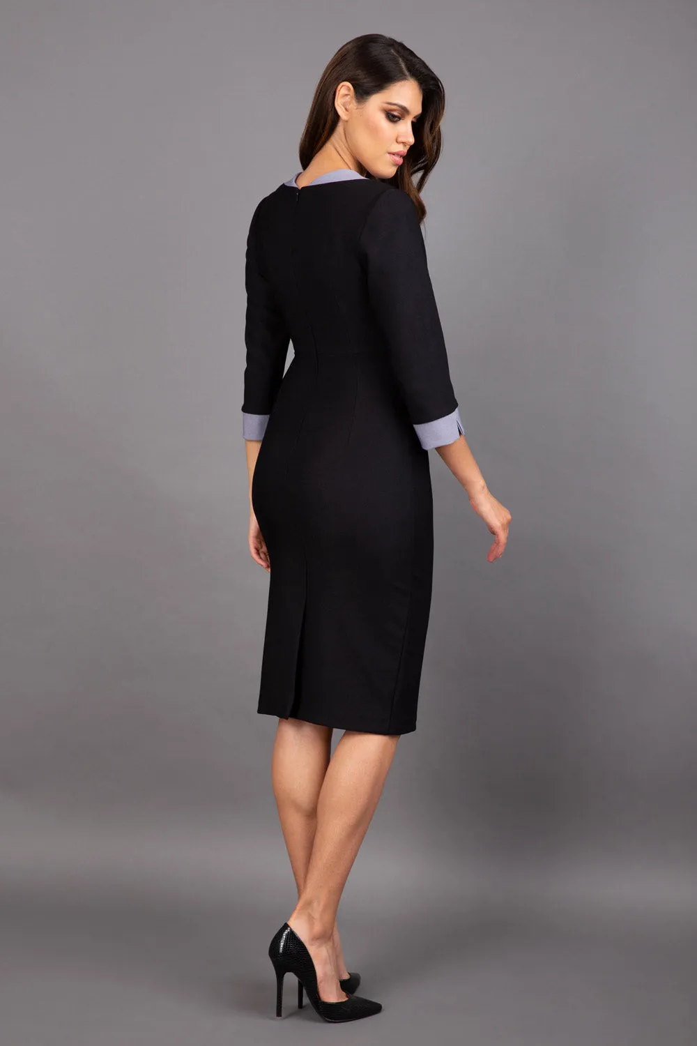 Seed Cirrus Contrast Neckline 3/4 Sleeve Pencil Dress