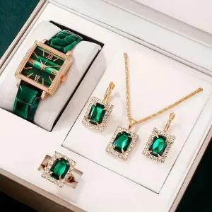 Square Belt Watch Gem Bracelet Set Timeless Luxury & Modern Elegance