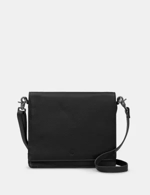 Stanton Black Leather Flap Over Cross Body Bag