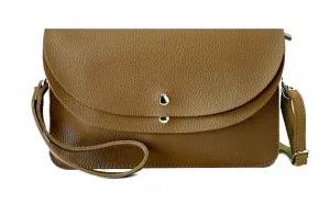 TAUPE ENVELOPE MULTI-POCKET CLUTCH BAG WITH WRISTLET AND LONG SHOULDER STRAP