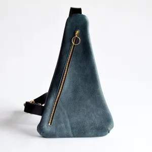 Triangle Sling Bag - Pebbled Navy Blue Slouchy Leather