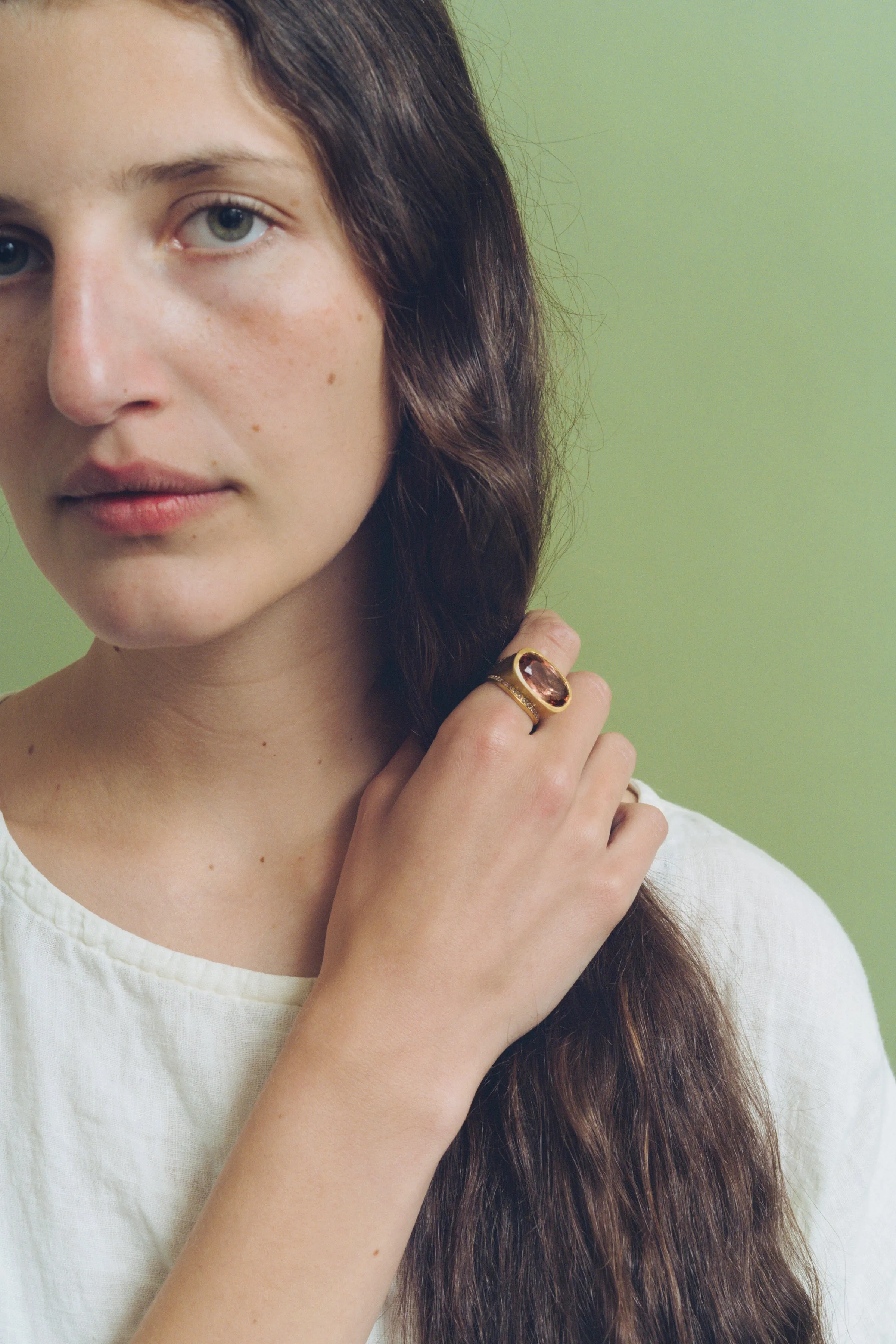 Umber Tourmaline and Diamond Melitodes Ring