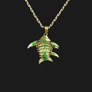 Vintage Green Enamel Sun Fish Pendant Necklace