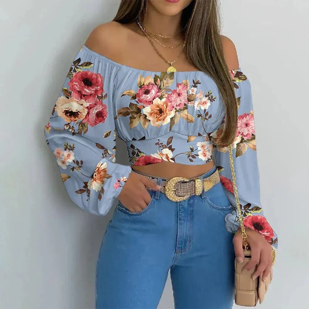 Womens Summer Off Shoulder Bell Sleeve Top