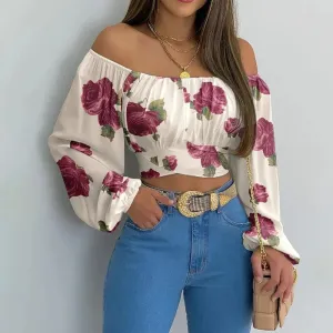 Womens Summer Off Shoulder Bell Sleeve Top