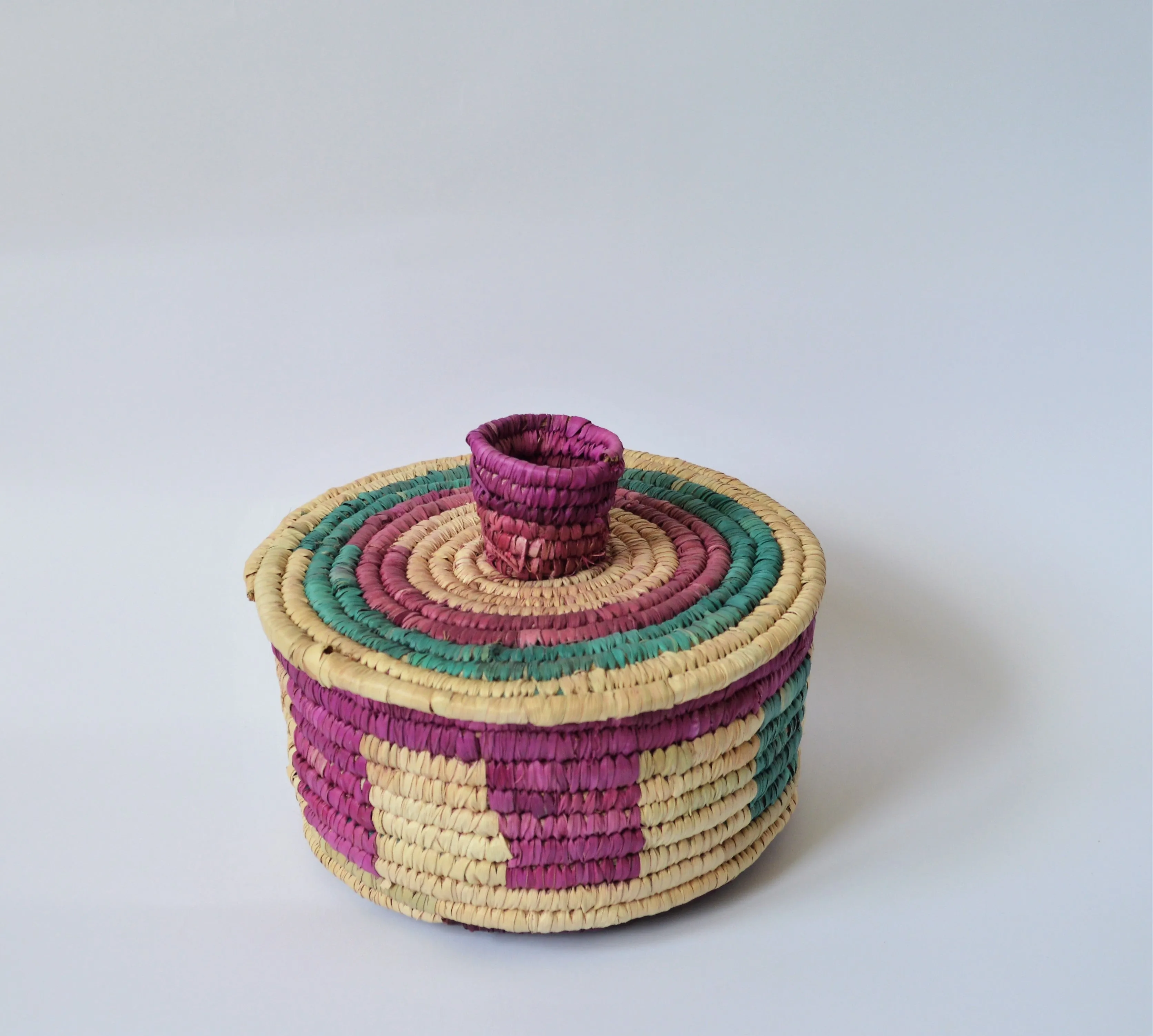 Woven container with lid, Colorful traditional basket